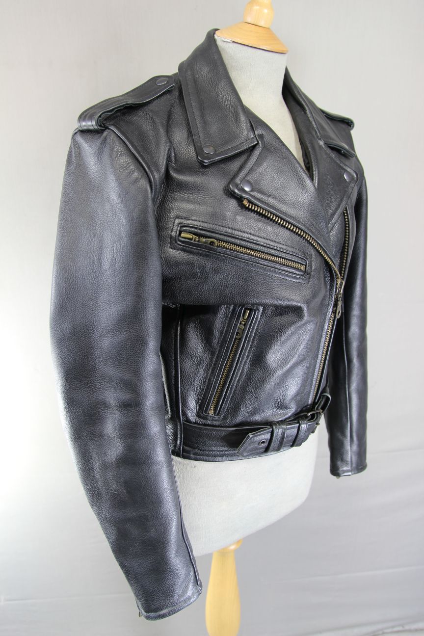 BUFFALO VINTAGE 1970S STYLE PUNK ROCK BLACK LEATHER RETRO BIKER JACKET: SIZE 10
