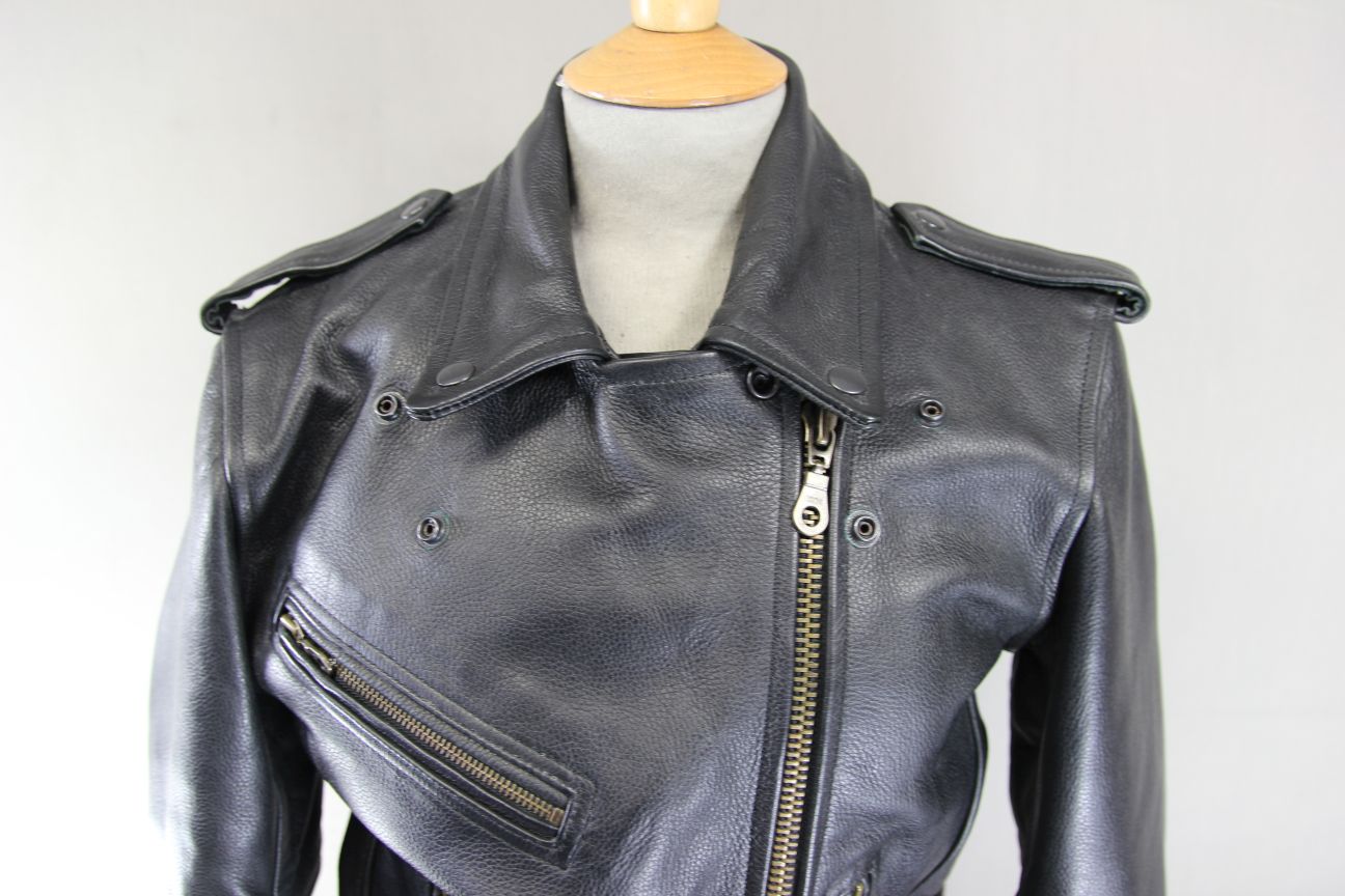 BUFFALO VINTAGE 1970S STYLE PUNK ROCK BLACK LEATHER RETRO BIKER JACKET: SIZE 10