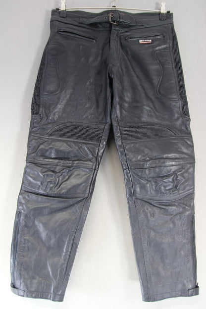 SKINTAN BLACK LEATHER BIKER TROUSERS: WAIST 32 INCH/INSIDE LEG 27 IN