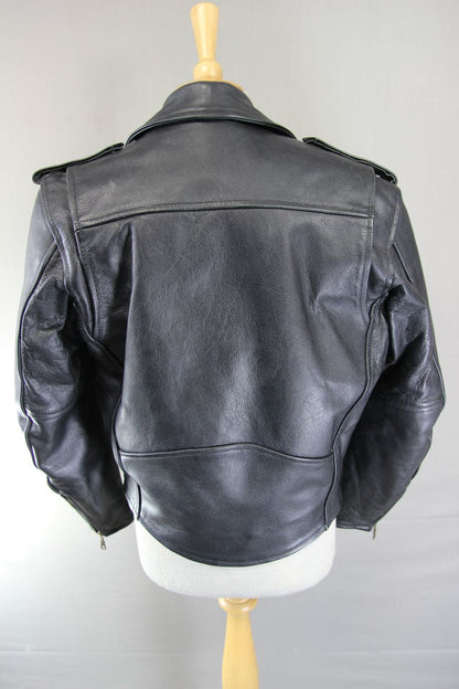 BUFFALO VINTAGE 1970S STYLE PUNK ROCK BLACK LEATHER RETRO BIKER JACKET: SIZE 10