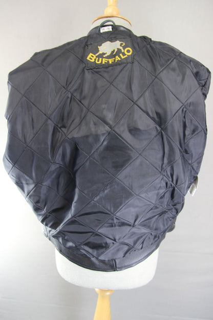 BUFFALO VINTAGE 1970S STYLE PUNK ROCK BLACK LEATHER RETRO BIKER JACKET: SIZE 10