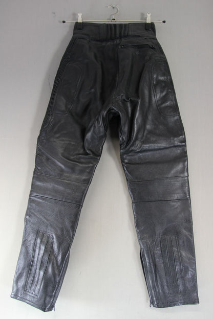 KJ BIKERS WEAR LADIES BLACK LEATHER TROUSERS: SIZE 12 WAIST 26"/INSIDE LEG 28"