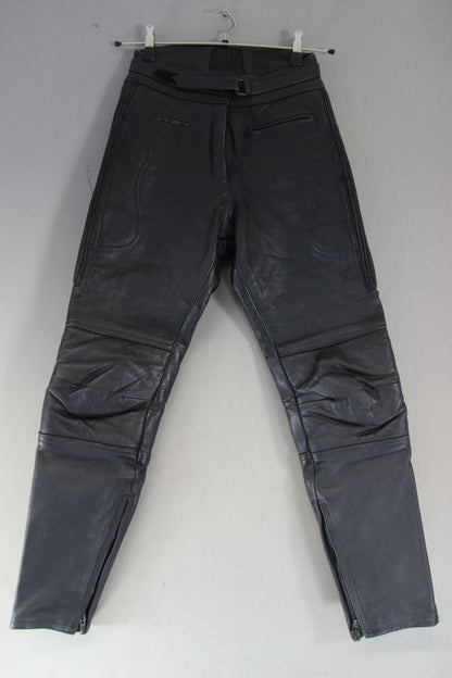 RHINO BLACK COWHIDE LEATHER BIKER TROUSERS SIZE 10: WAIST 26-28/INSIDE LEG 28.5"