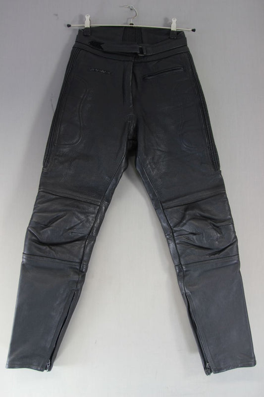 RHINO BLACK COWHIDE LEATHER BIKER TROUSERS SIZE 10: WAIST 26-28/INSIDE LEG 28.5"