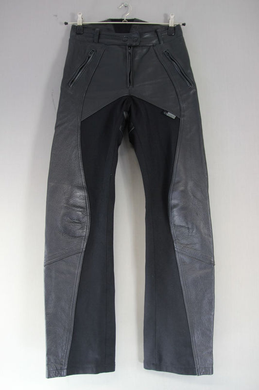 RICHA FREEDOM BLACK LEATHER BIKER TROUSERS SIZE 10: WAIST 28 IN/INSIDE LEG 32 IN
