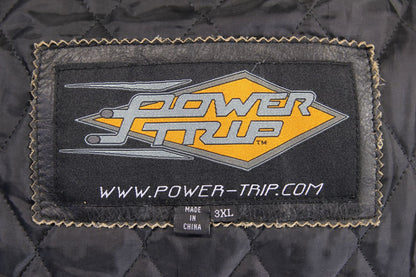 POWER TRIP BROWN & SILVER DISTRESSED LEATHER BIKER JCKT + THERMAL LINING 52"/3XL