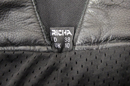 RICHA FREEDOM BLACK LEATHER BIKER TROUSERS SIZE 10: WAIST 28 IN/INSIDE LEG 32 IN