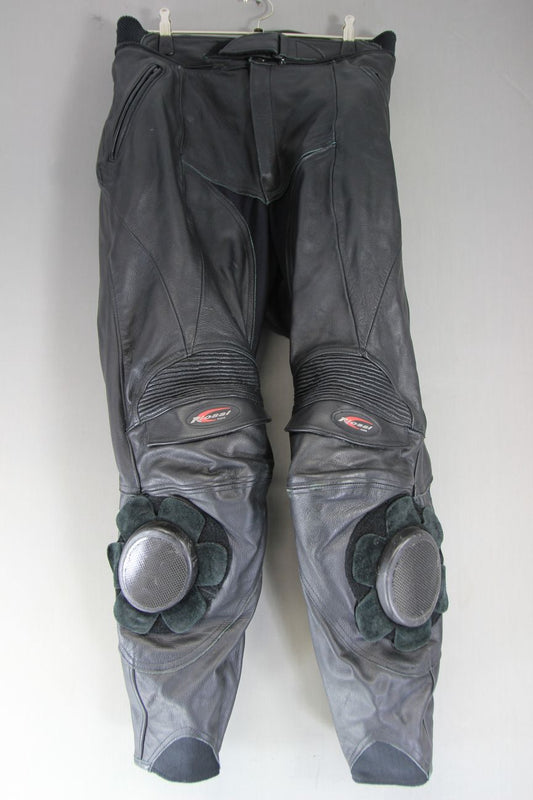 RIOSSI LEATHER BIKER TROUSERS WITH CE ARMOUR & KNEE SLIDERS: WAIST 32IN/LEG 29IN