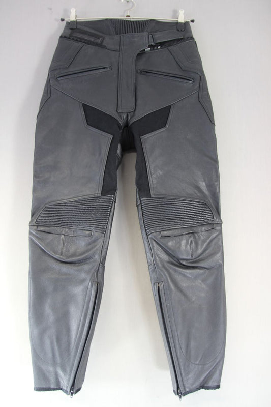 LOOKWELL BLACK LEATHER BIKER TROUSERS - SIZE 12: WAIST 28-30 IN/INSIDE LEG 29 IN