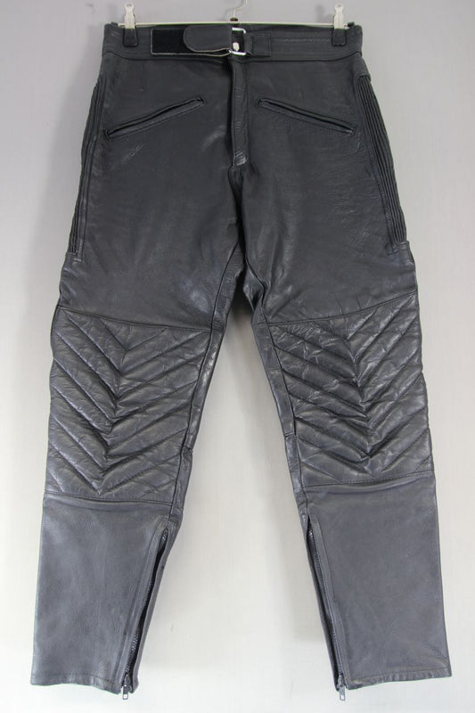 DYNAMIC LEATHERS BLACK COWHIDE BIKER TROUSERS: WAIST 32-34 IN/INSIDE LEG 29 IN
