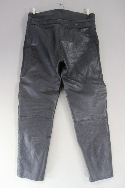 DYNAMIC LEATHERS BLACK COWHIDE BIKER TROUSERS: WAIST 32-34 IN/INSIDE LEG 29 IN