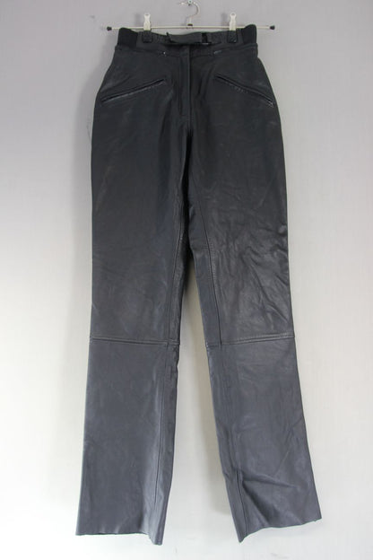 IXS MOTO FASHION LADIES BLACK LEATHER BIKER TROUSERS: WAIST 26"/INSIDE LEG 35"