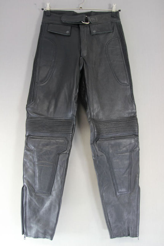 J&S CLASSIC BLACK LEATHER BIKER TROUSERS WAIST 30-32 INCHES/INSIDE LEG 31 INCHES
