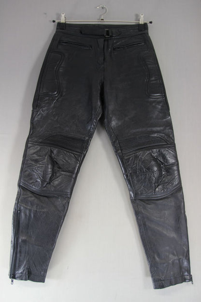 SKIN LADIES BLACK LEATHER BIKER TROUSERS WAIST 28 INCH/INSIDE LEG 30 INCH/MEDIUM