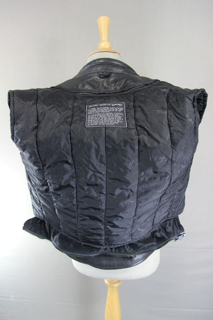 RICHA BLACK, BLUE & SILVER LEATHER BIKER JCKT + CE ARMOUR/THERMAL LINING: SIZE 8