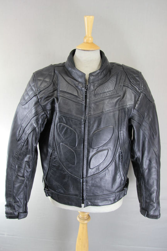 GEAR X BLACK LEATHER BIKER JACKET WITH SHOULDER & ELBOW CE ARMOUR 42-44 IN/LARGE