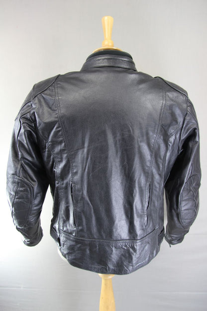 GEAR X BLACK LEATHER BIKER JACKET WITH SHOULDER & ELBOW CE ARMOUR 42-44 IN/LARGE