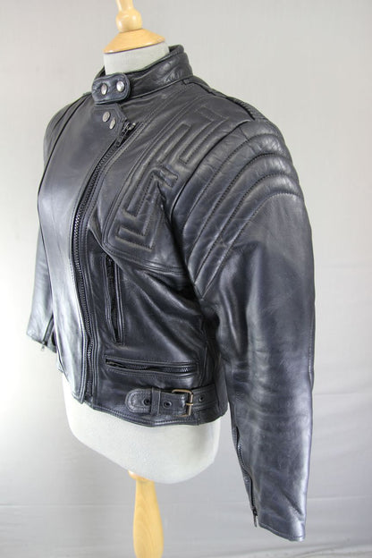 CLASSIC AKITO T-FORCE PLUS BLACK LEATHER BIKER JACKET WITH CE ARMOUR: SIZE 12