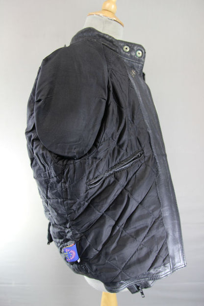 CLASSIC AKITO T-FORCE PLUS BLACK LEATHER BIKER JACKET WITH CE ARMOUR: SIZE 12