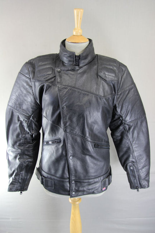 BRITISH MADE VINTAGE TT LEATHERS CLASSIC BLACK BIKER JACKET 36-38 INCH/SMALL
