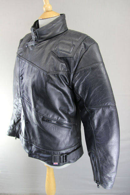 BRITISH MADE VINTAGE TT LEATHERS CLASSIC BLACK BIKER JACKET 36-38 INCH/SMALL