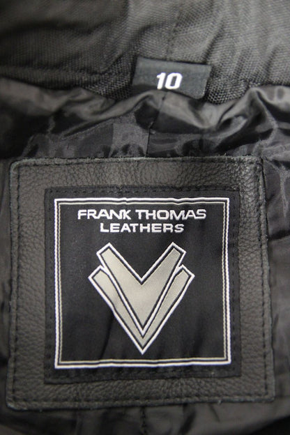 FRANK THOMAS BLACK LEATHER BIKER JEANS SIZE 10: WAIST 28 INCH/INSIDE LEG 31 INCH