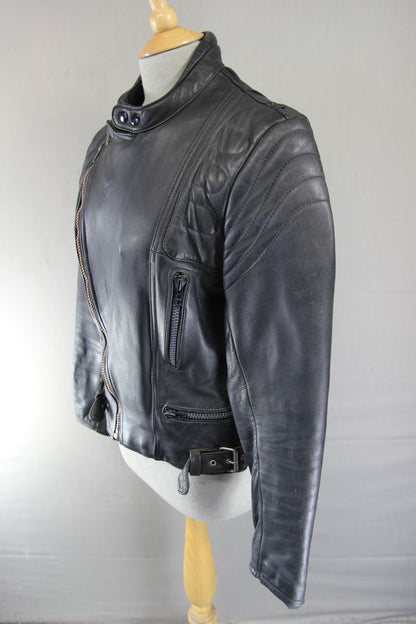CLASSIC BLACK LEATHER COTTON LINED BIKER JACKET 36-38 INCH