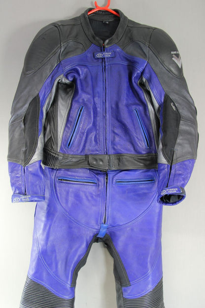FRANK THOMAS XTREME SPORT BLACK, BLUE & SILVER LEATHER BIKER SUIT + ARMOUR 40 IN