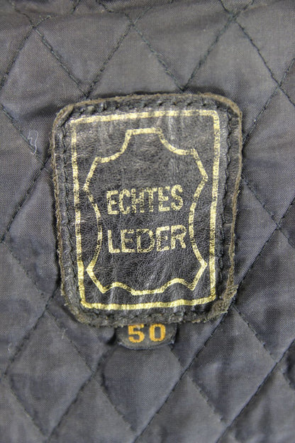 CLASSIC BLACK LEATHER COTTON LINED BIKER JACKET 36-38 INCH