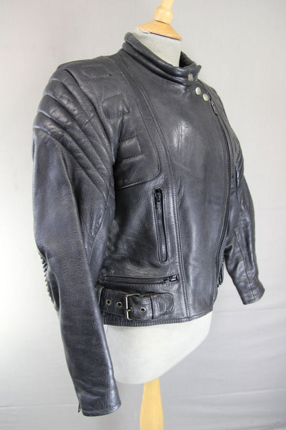 CLASSIC J&S LEATHERS BLACK BIKER JACKET: SIZE 10/34 INCH CHEST