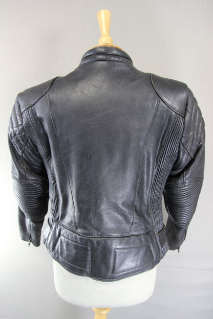 CLASSIC J&S LEATHERS BLACK BIKER JACKET: SIZE 10/34 INCH CHEST