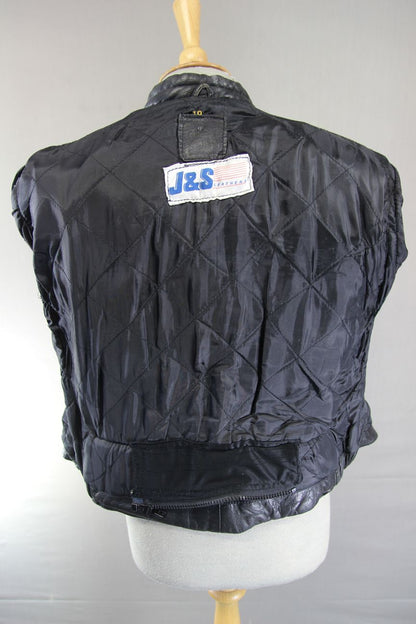CLASSIC J&S LEATHERS BLACK BIKER JACKET: SIZE 10/34 INCH CHEST
