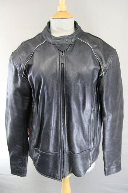 JTS BLACK LEATHER BIKER JACKET WITH REMOVABLE CE ARMOUR SIZE 18/40-42 INCH CHEST