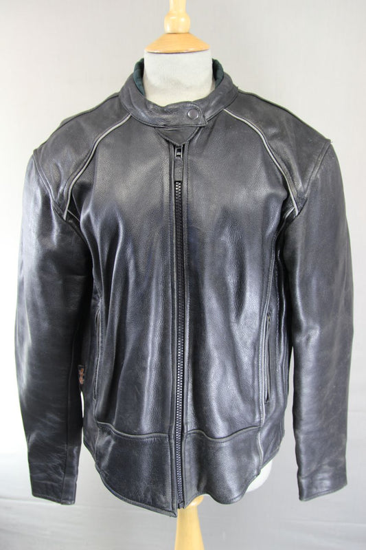 JTS BLACK LEATHER BIKER JACKET WITH REMOVABLE CE ARMOUR SIZE 18/40-42 INCH CHEST