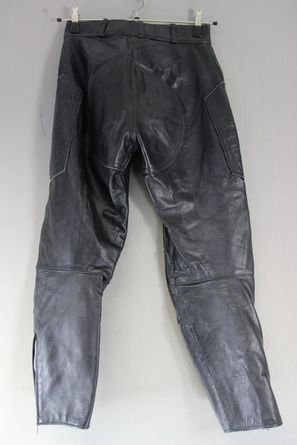 VINTAGE BRITISH MADE RIVETTS OF LONDON LEATHER BIKER TROUSERS: WAIST 28"/LEG 27"