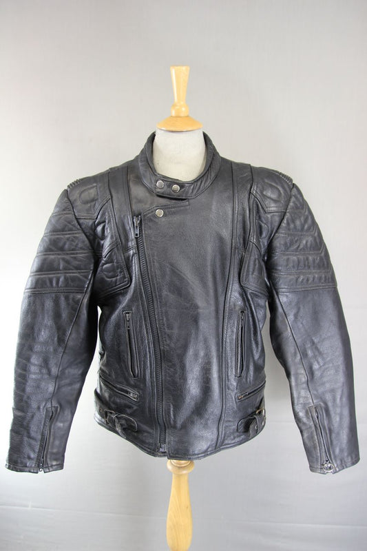 J&S CLASSIC BLACK LEATHER BIKER JACKET 44-46 INCH CHEST