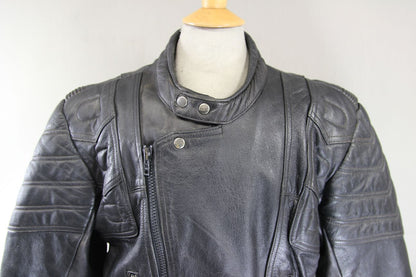 J&S CLASSIC BLACK LEATHER BIKER JACKET 44-46 INCH CHEST