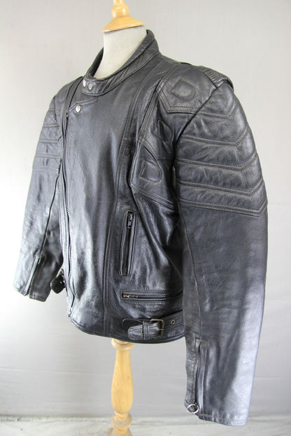 J&S CLASSIC BLACK LEATHER BIKER JACKET 44-46 INCH CHEST