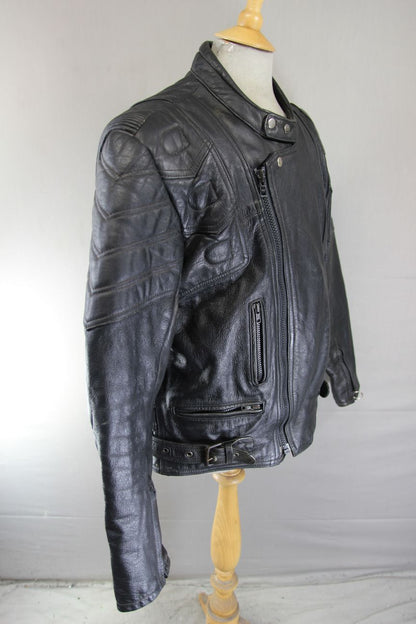 J&S CLASSIC BLACK LEATHER BIKER JACKET 44-46 INCH CHEST