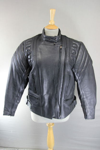 RICHA CLASSIC BLACK LEATHER LADIES BIKER JACKET: SIZE 16/38 INCH CHEST
