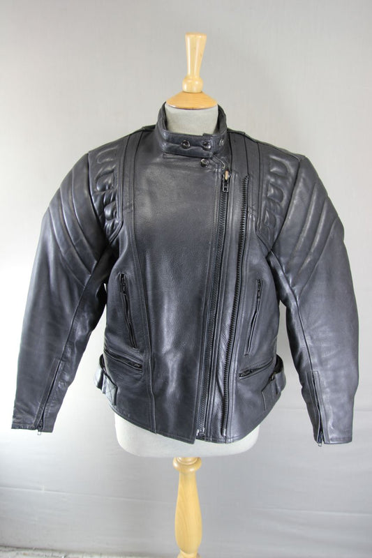 RICHA CLASSIC BLACK LEATHER LADIES BIKER JACKET: SIZE 16/38 INCH CHEST