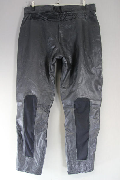 MAX MPH BLACK LEATHER BIKER TROUSERS + HIP & KNEE CE ARMOUR: WAIST 40IN/LEG 31IN