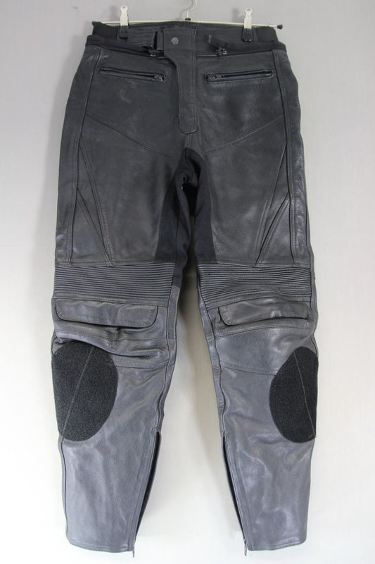 BUFFALO BLACK LEATHER BIKER TROUSERS WITH KNEE/SHIN CE ARMOUR: WAIST 32"/LEG 29"