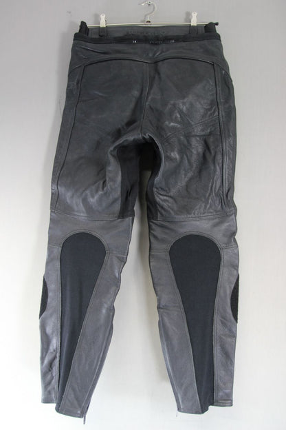 BUFFALO BLACK LEATHER BIKER TROUSERS WITH KNEE/SHIN CE ARMOUR: WAIST 32"/LEG 29"