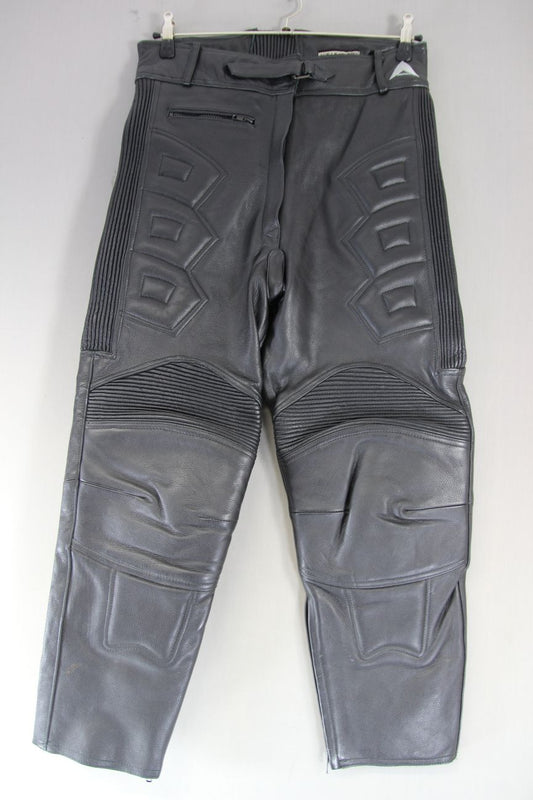 ACE LEATHERS WOMEN'S BLACK BIKER TROUSERS: WAIST 34 INCHES/INSIDE LEG 26 INCHES