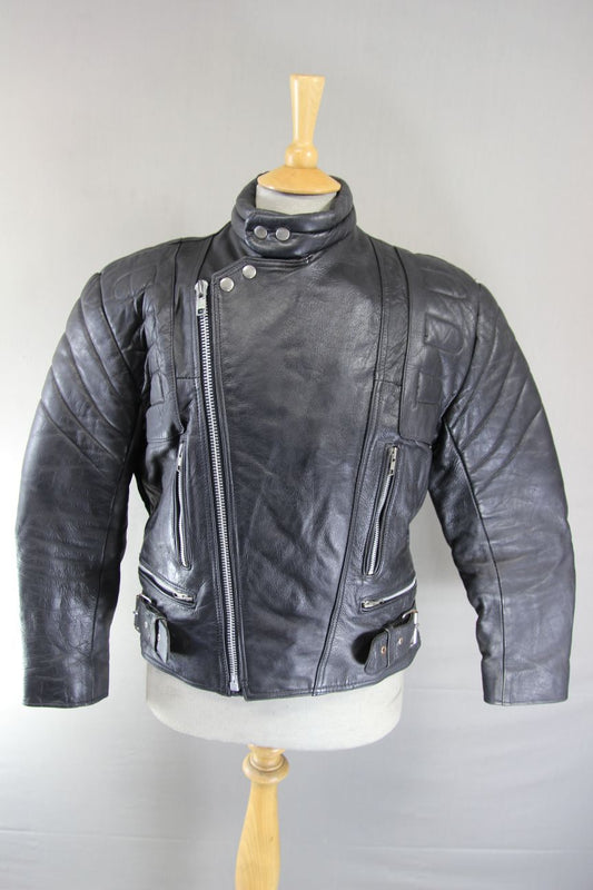 BLL CLASSIC BLACK COWHIDE LEATHER BIKER JACKET 42 INCH CHEST