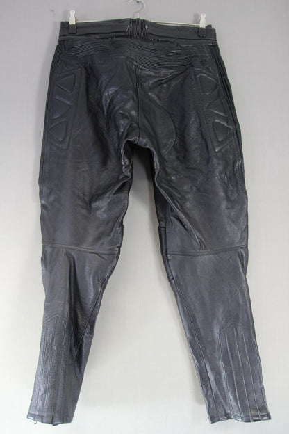AKITO BLACK LEATHER BIKER TROUSERS + HIP/KNEE CE ARMOUR SIZE 16 WAIST 32/LEG 30"