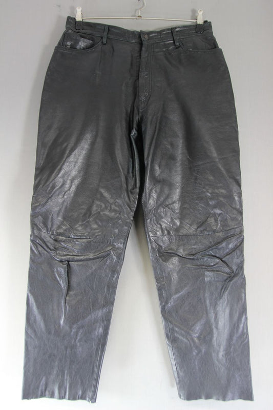 STYLE FILE BLACK LEATHER BIKER JEANS SIZE 18 - WAIST 34 INCH/INSIDE LEG 30 INCH