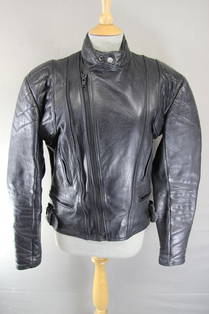 CLASSIC 20-20 BLACK LEATHER BIKER JACKET 38-40 INCH/MEDIUM