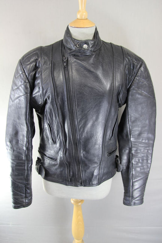 CLASSIC 20-20 BLACK LEATHER BIKER JACKET 38-40 INCH/MEDIUM